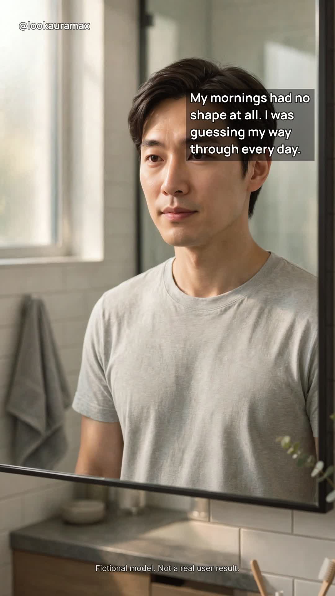Lookauramax ad creative: 'New haircut?' Nobody asked. That said enough. — What is the one morning step you never skip?