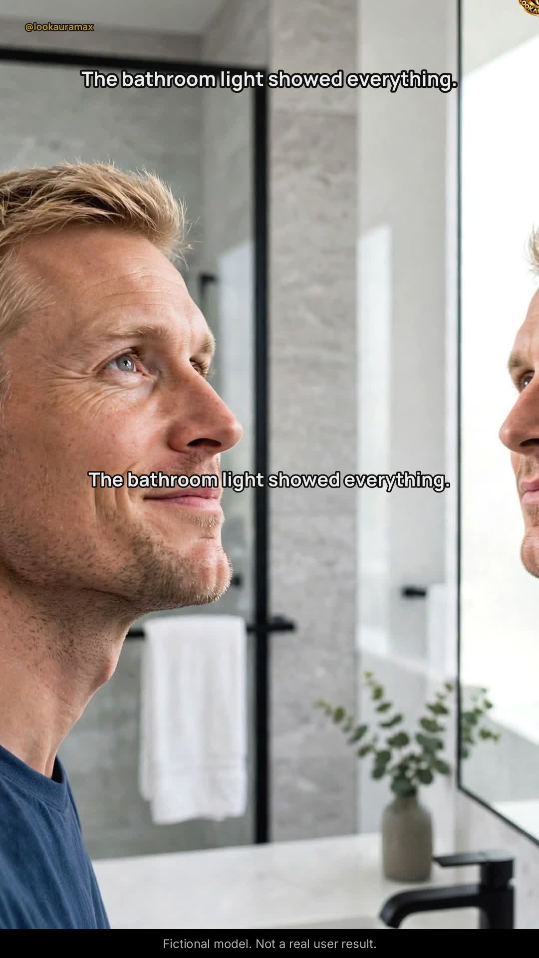 Lookauramax ad creative: The bathroom light showed everything. — Three questions, three honest answers. The plan was the missing piece.