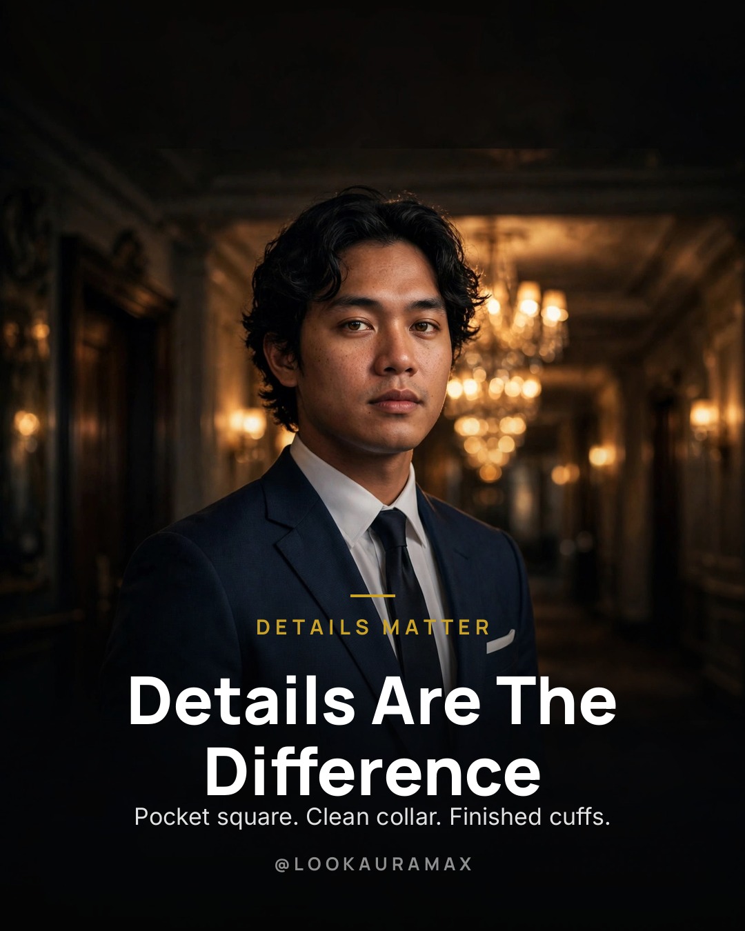 Lookauramax poster: Details Are The Difference — Two men in the same suit. One looks finished.