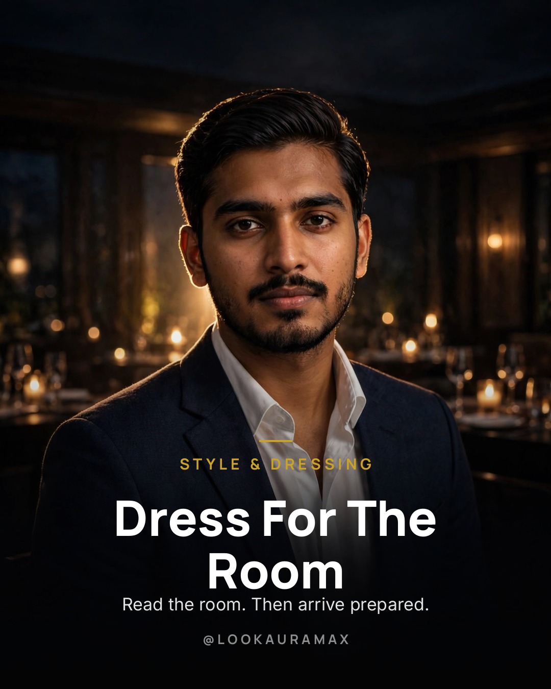 Lookauramax poster: Dress For The Room — Every room has a dress code — spoken or not.