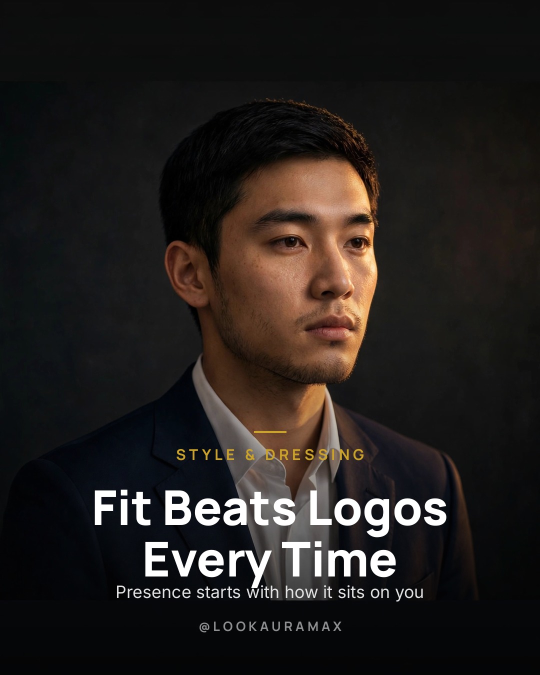 Lookauramax poster: Fit Beats Logos Every Time — No label can fix a bad fit.