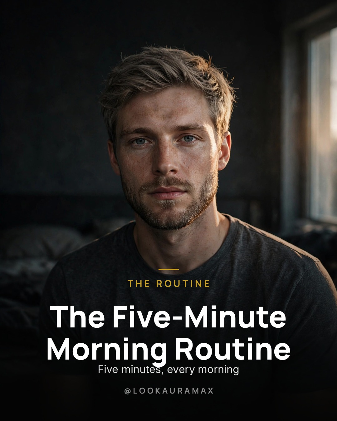 Lookauramax poster: Five minutes is all it takes. — The routine that fits your morning always wins.