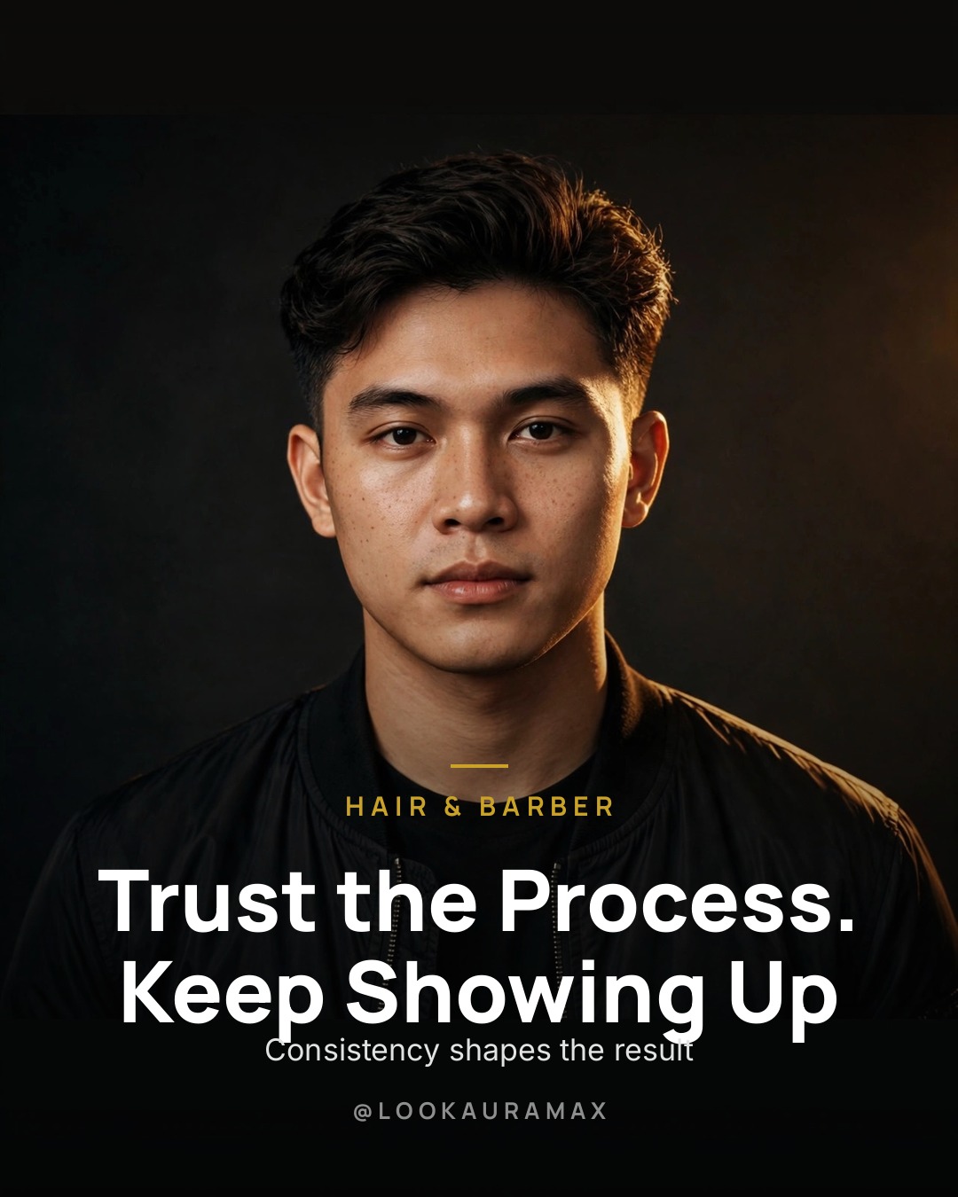 Lookauramax poster: Great cuts are built over visits. — Show up, trust the craft, repeat.