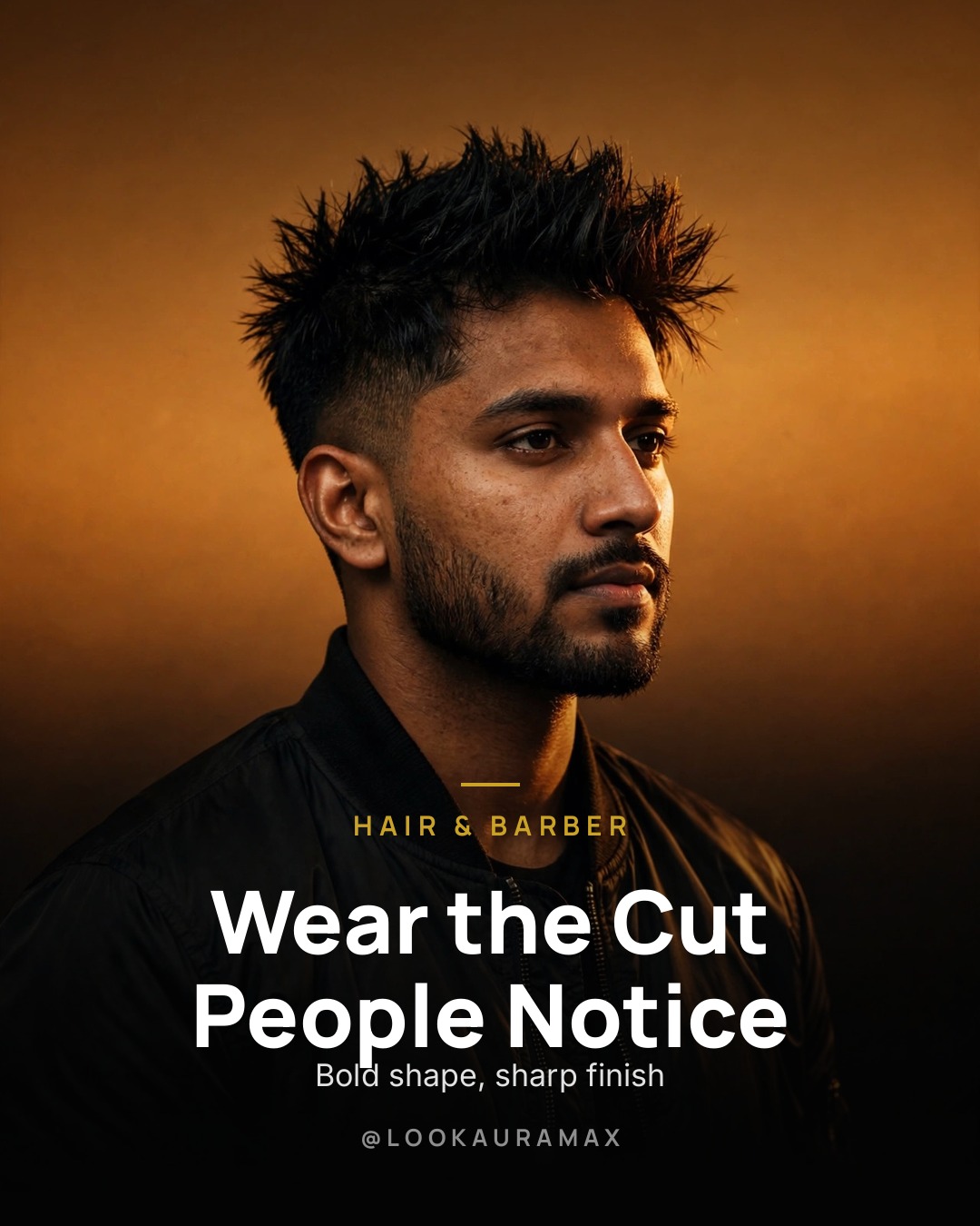 Lookauramax poster: Let your hair make the introduction. — Shape and finish that hold attention.