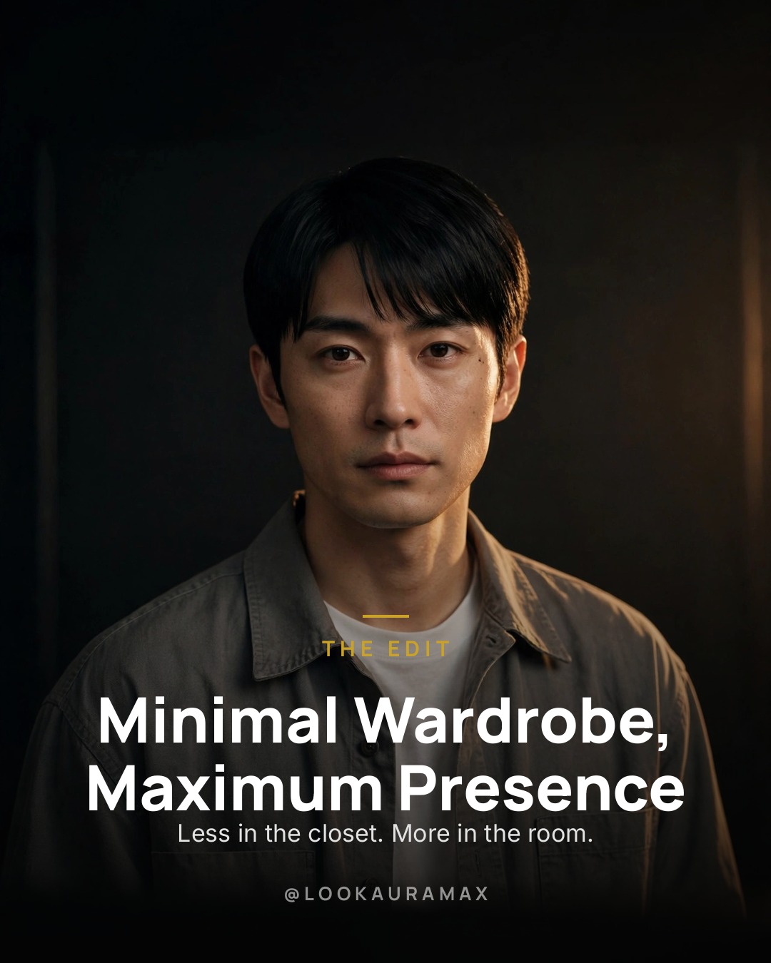 Lookauramax poster: Minimal Wardrobe, Maximum Presence — Twenty pieces you love beat a hundred you tolerate.