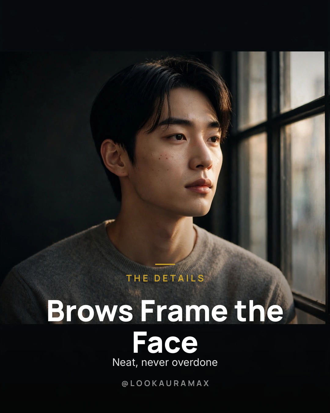 Lookauramax poster: Small details carry the whole face. — Brows neat, look polished, confidence follows.