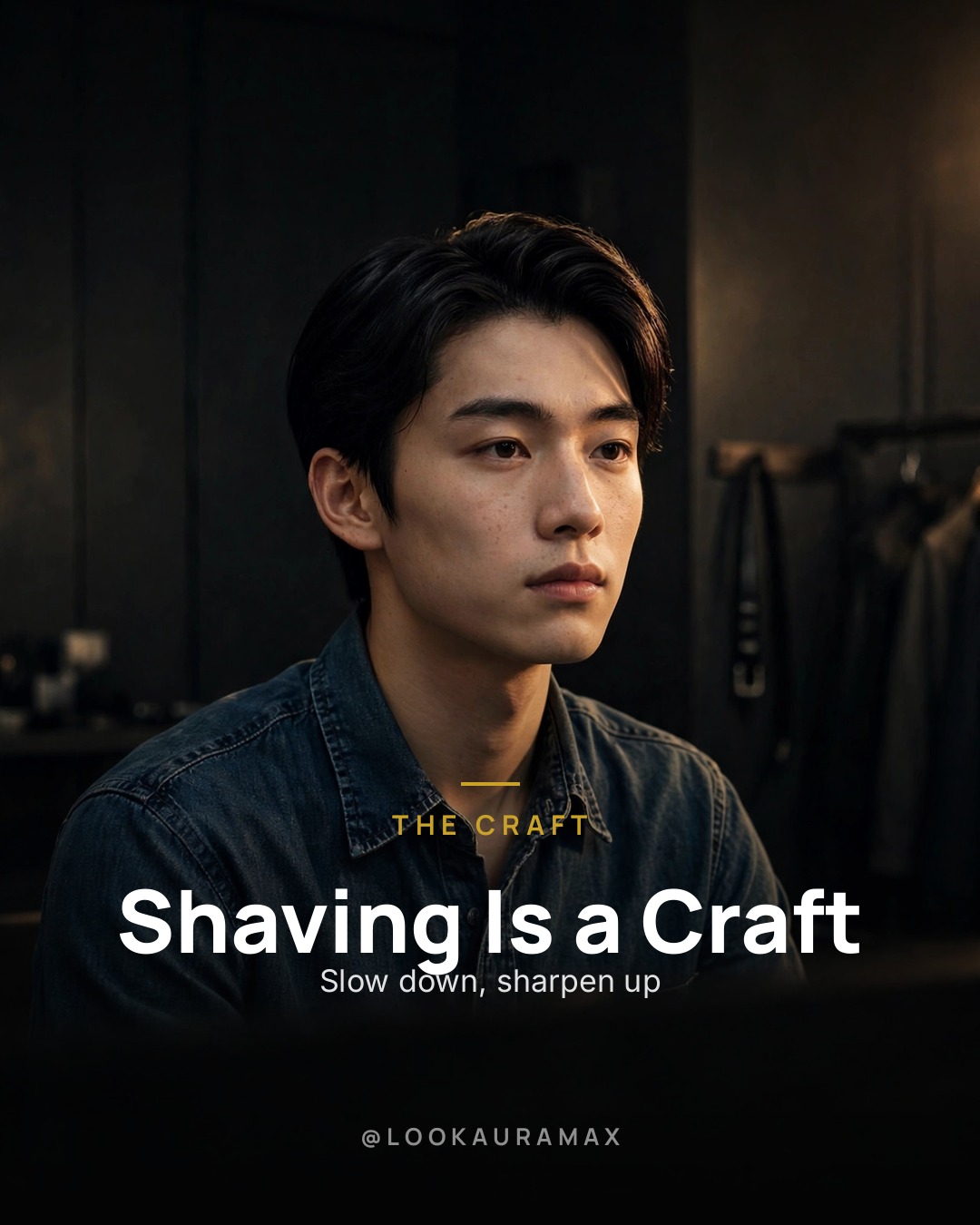 Lookauramax poster: Treat your shave like a ritual. — Good prep, clean strokes, a face that thanks you.