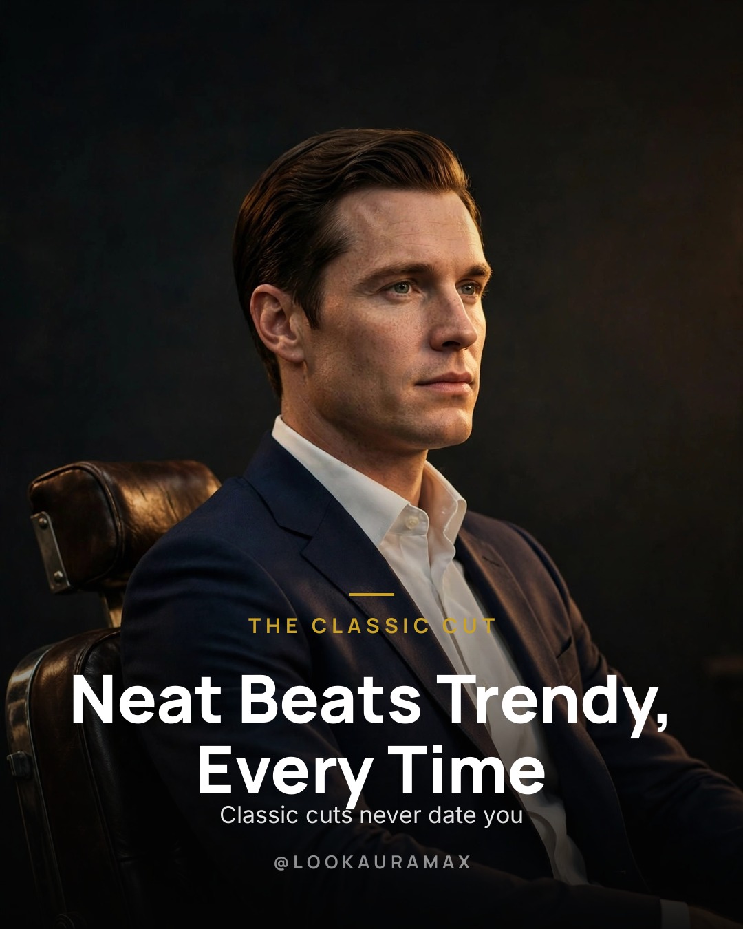 Lookauramax poster: Trends expire. Classics compound. — A neat cut is always in style.
